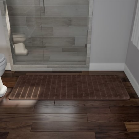 Hastings Home Oversized Bathroom Rug Memory Foam Bath Mat Textured Stripes with Non-Slip Absorbent Runner, Brown 493160OYF